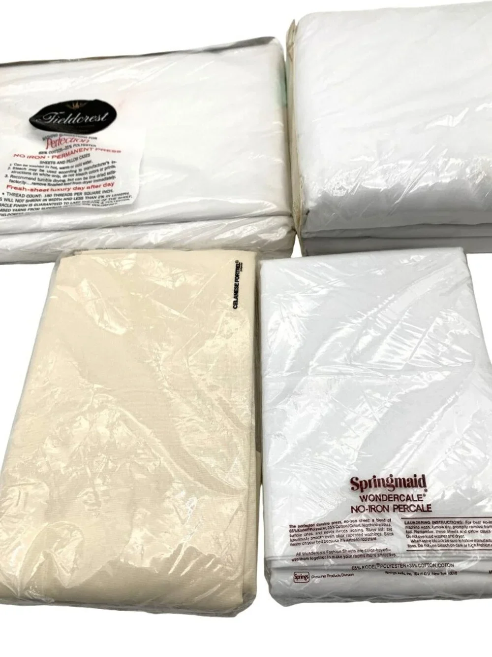 Vintage Fieldcrest Springmaid No-Iron Sheets Pillowcases Full Double White